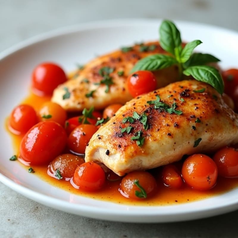 Braised Chicken with Savory Tomatoes and Bell Peppers