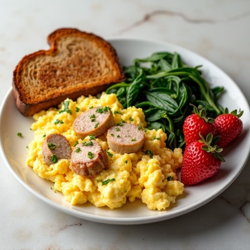 Egg White Scramble with Turkey Sausage and Spinach