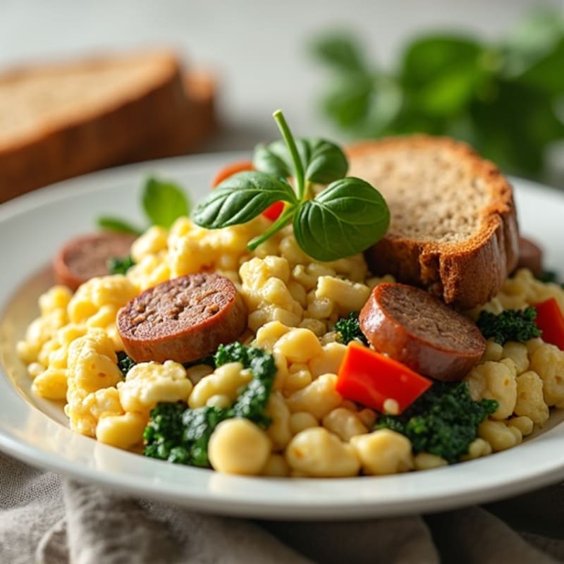Egg White and Spinach Scramble with Turkey Sausage