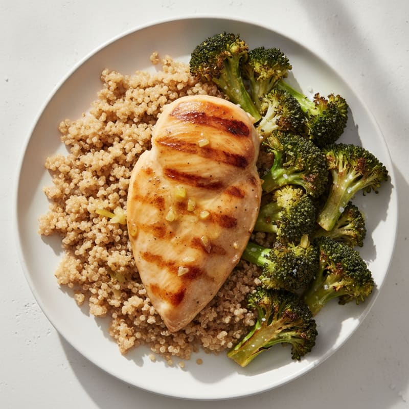 Grilled Chicken Breast with Quinoa and Roasted Broccoli