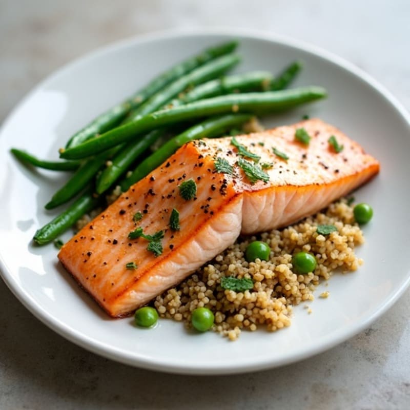 Seared Salmon Filet with Quinoa and Garlic Green Beans