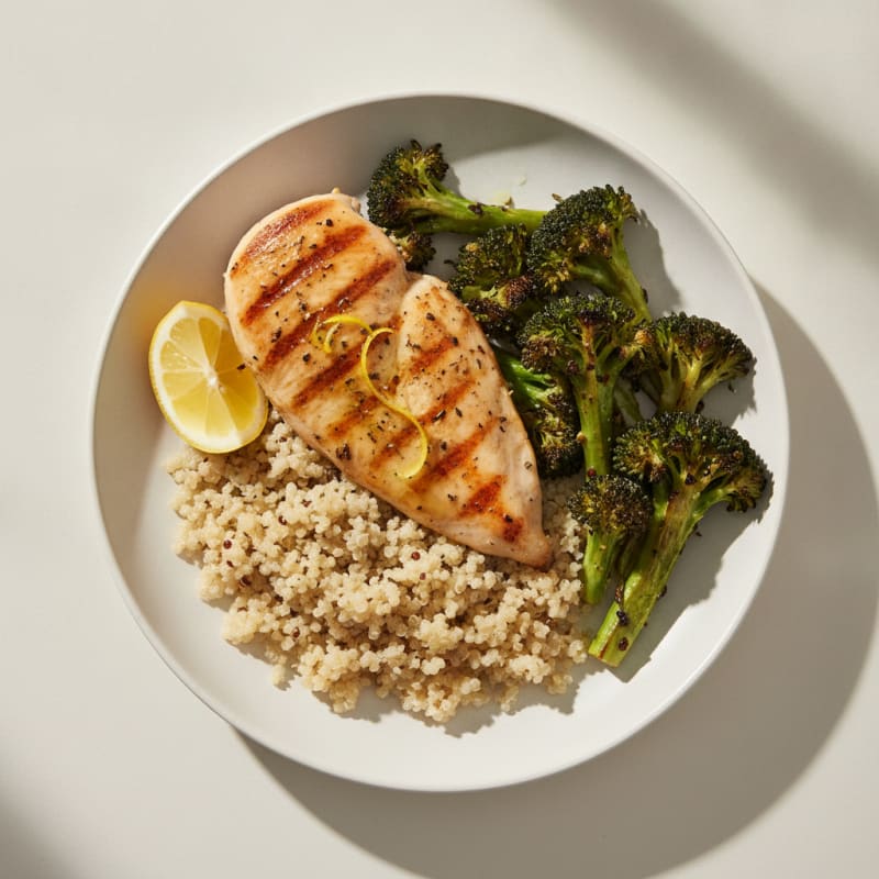 Grilled Chicken Breast with Quinoa and Roasted Broccoli