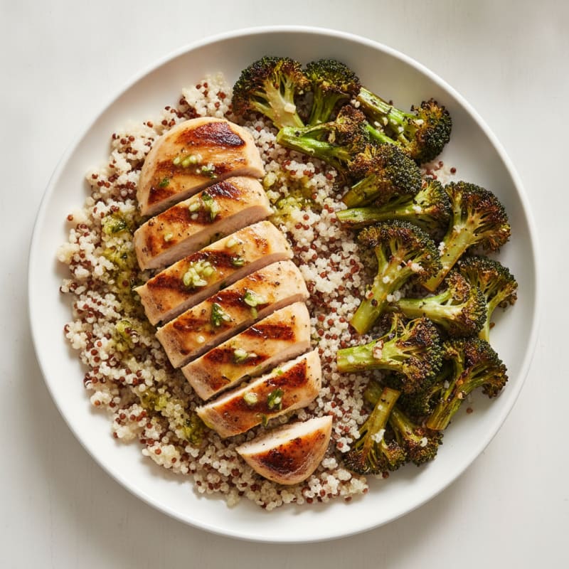 Grilled Chicken Breast with Quinoa and Roasted Broccoli