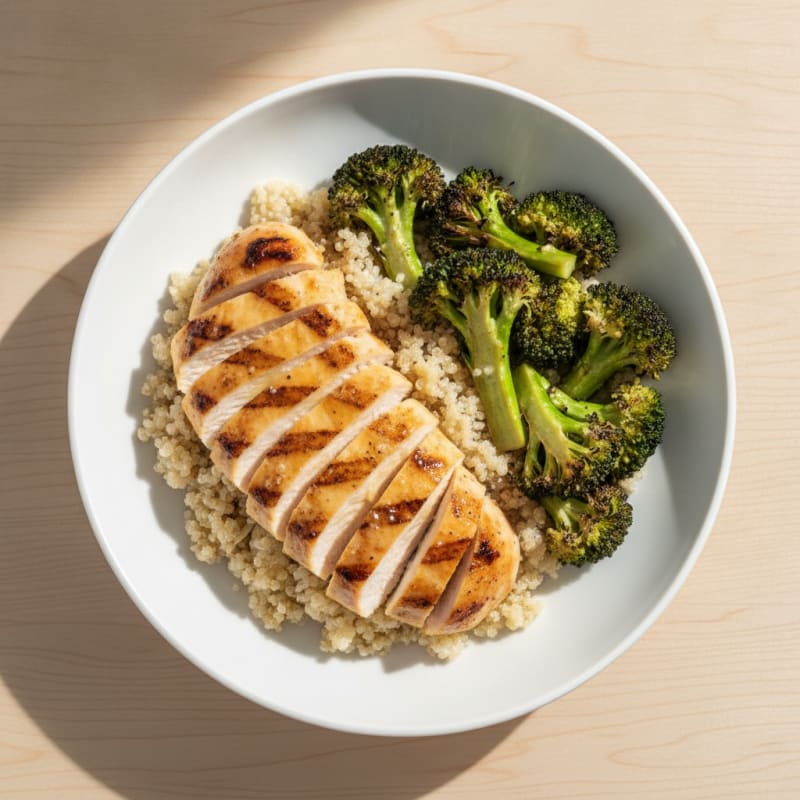 Grilled Chicken and Quinoa Bowl with Roasted Broccoli