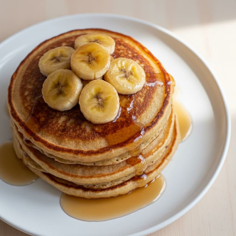 Golden Caramelized Banana Pancakes with Maple Syrup