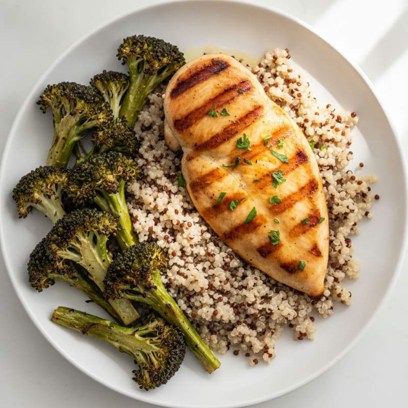 Grilled Chicken Breast with Quinoa and Roasted Broccoli