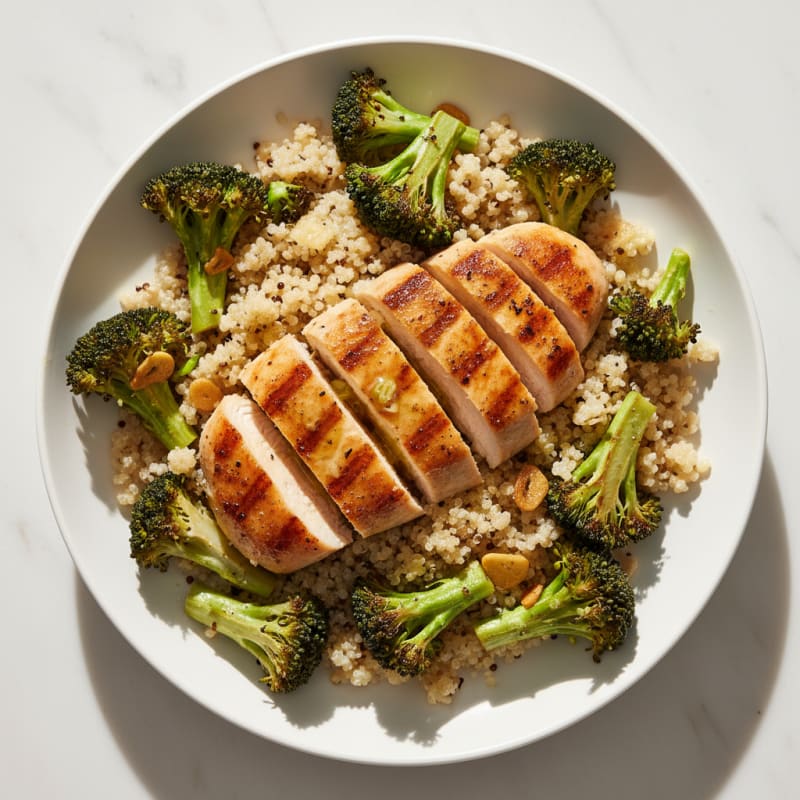 Grilled Chicken Breast with Roasted Broccoli and Quinoa