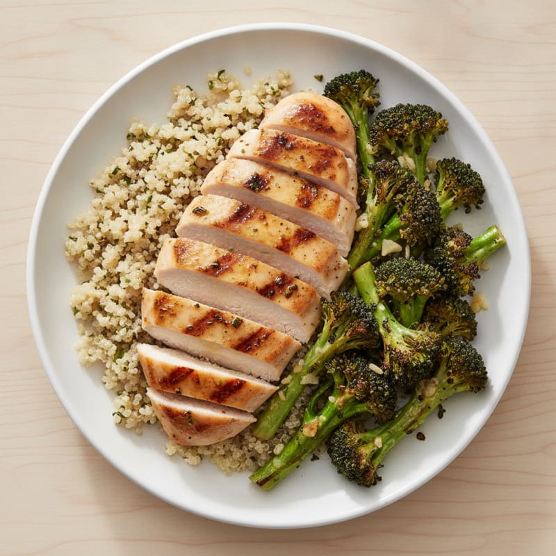 Grilled Chicken Breast with Quinoa and Roasted Broccoli