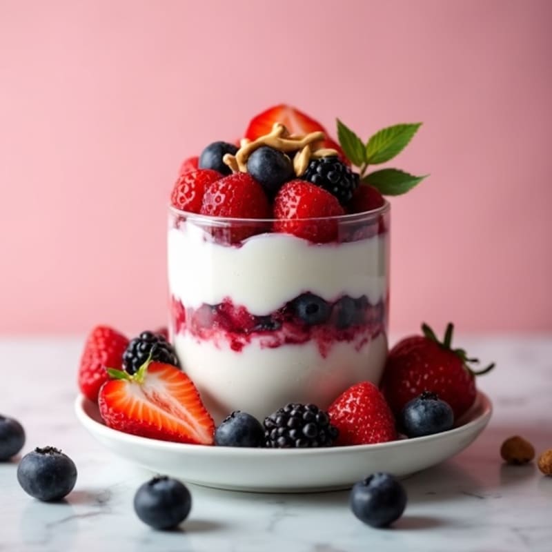 Protein Greek Yogurt Parfait with Mixed Berries and Almond Butter