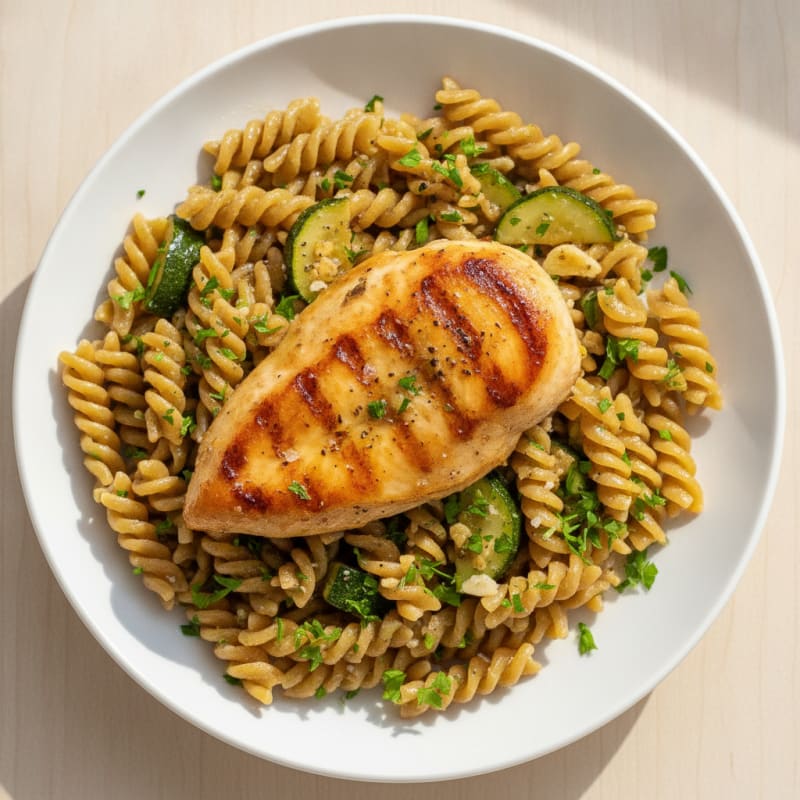 Lemon Herb Chicken with Lentil Pasta