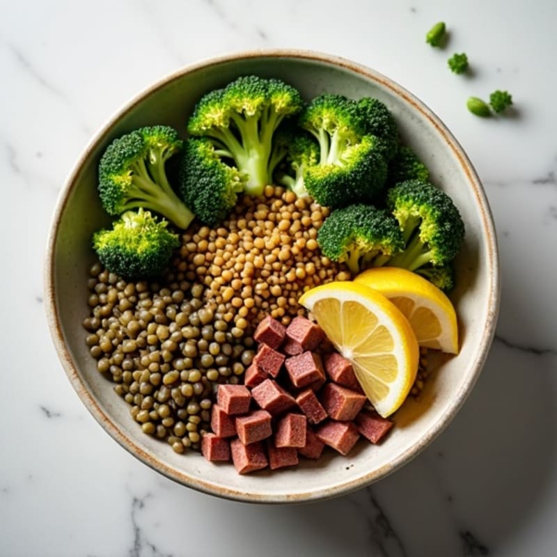 Minced Beef and Lentil Power Bowl with Roasted Broccoli
