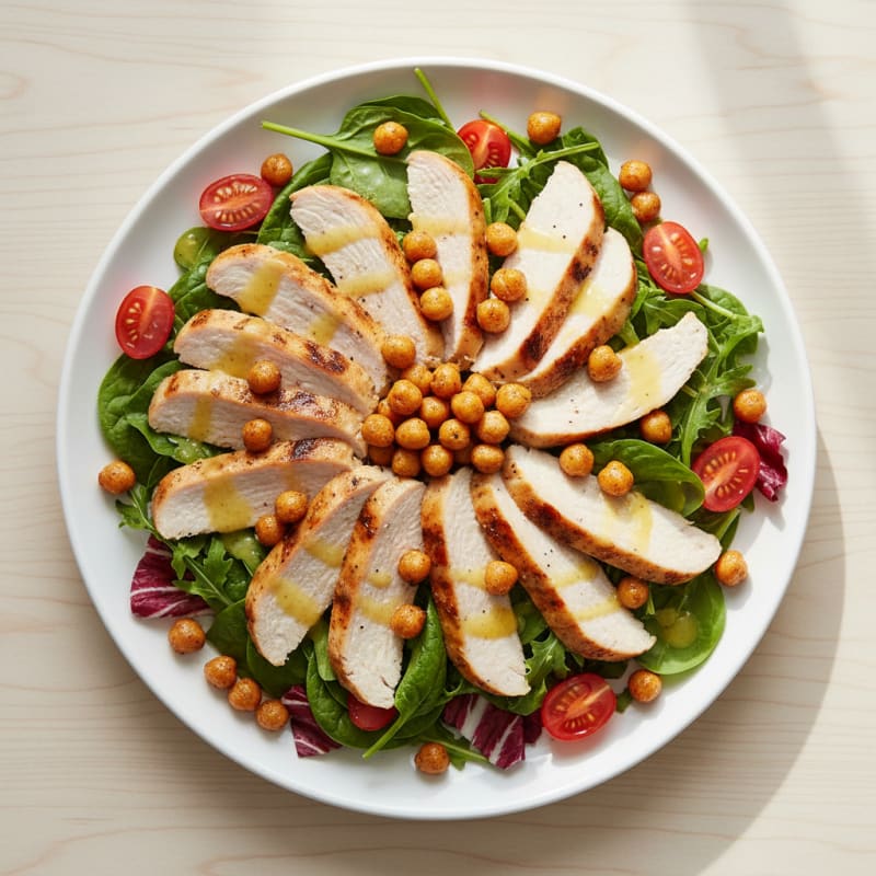 Grilled Turkey Breast Salad with Roasted Chickpeas and Mixed Greens