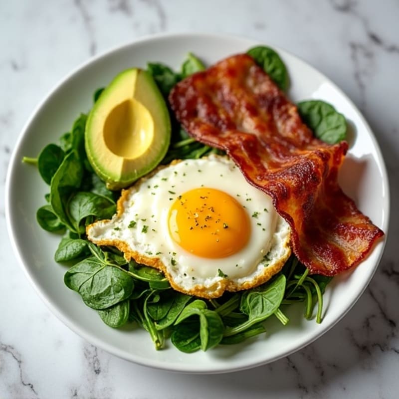 Cottage Cheese Egg White Scramble with Spinach and Turkey Bacon