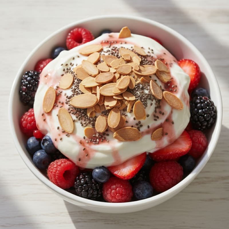 Greek Yogurt Protein Parfait with Mixed Berries and Almonds