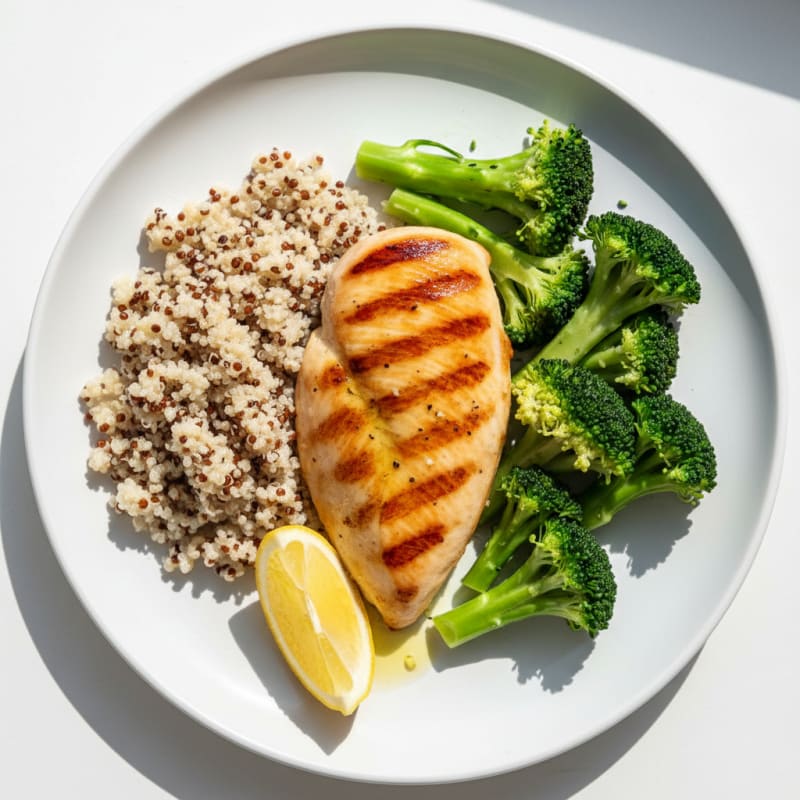 Grilled Chicken Breast with Quinoa and Steamed Broccoli