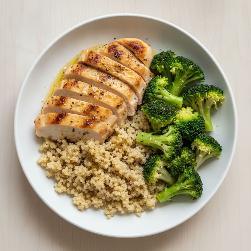 Grilled Chicken Breast with Quinoa and Steamed Broccoli