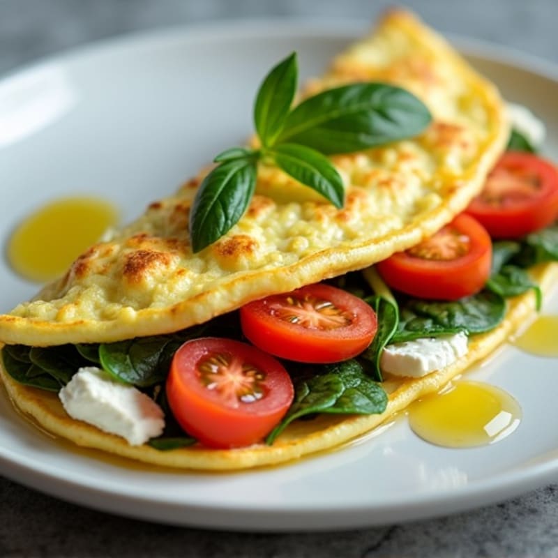 Egg White Spinach Omelet with Cottage Cheese and Fresh Tomato