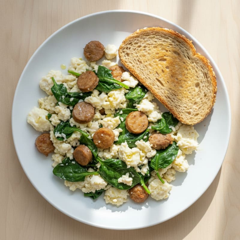 Egg White and Turkey Sausage Scramble with Spinach