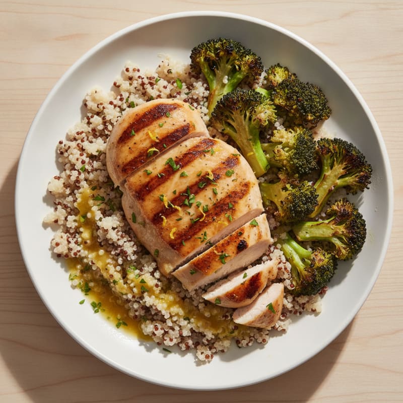 Grilled Chicken Breast with Quinoa and Roasted Broccoli