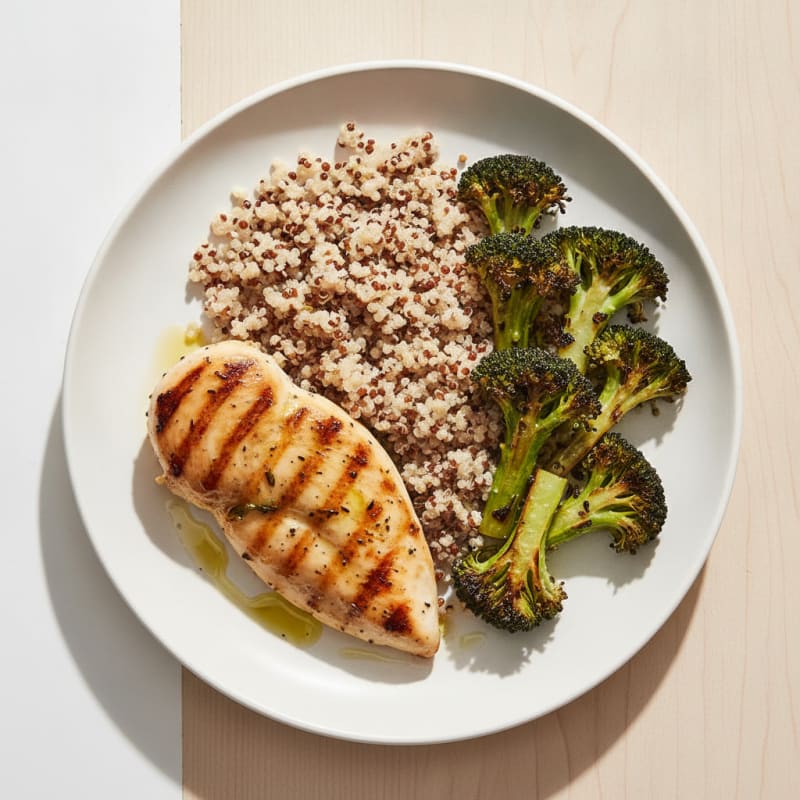Grilled Chicken Breast with Quinoa and Roasted Broccoli