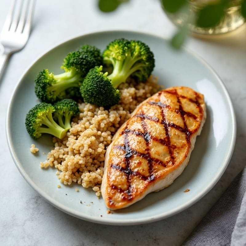 Grilled Chicken Breast with Quinoa and Roasted Broccoli