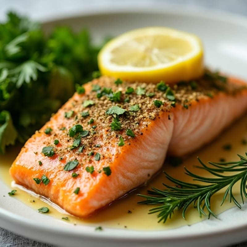 Herb-Crusted Pan Seared Salmon with Lemon