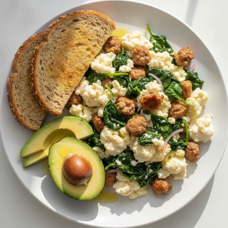 Egg White Scramble with Turkey Sausage and Spinach