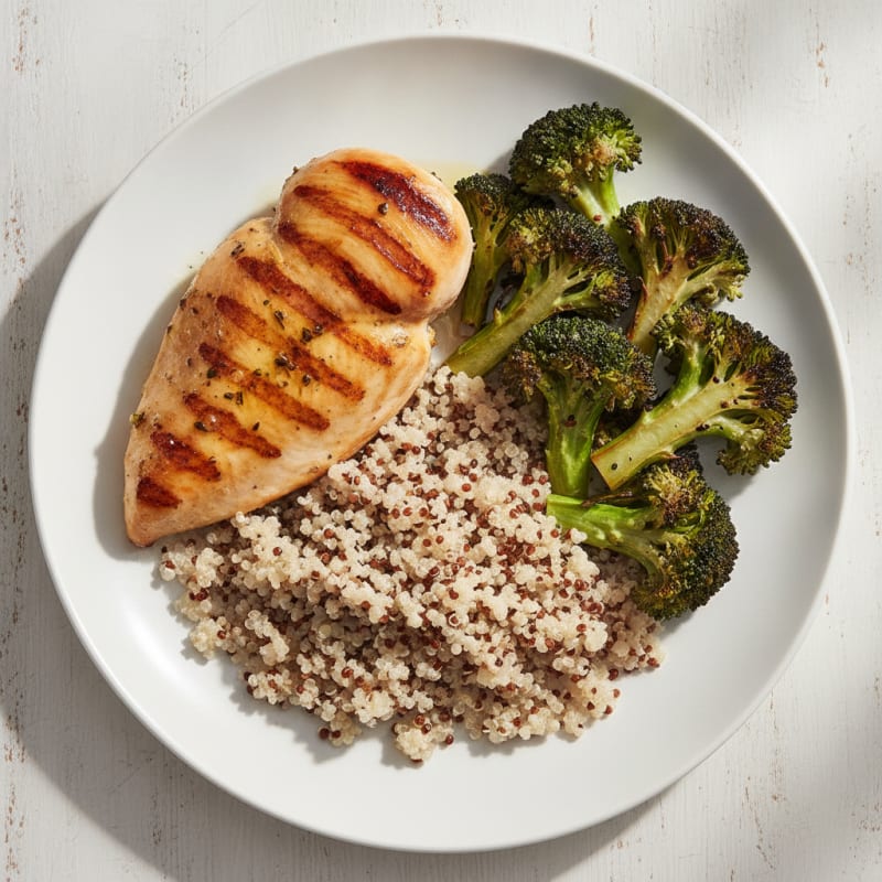Grilled Chicken Breast with Quinoa and Roasted Broccoli