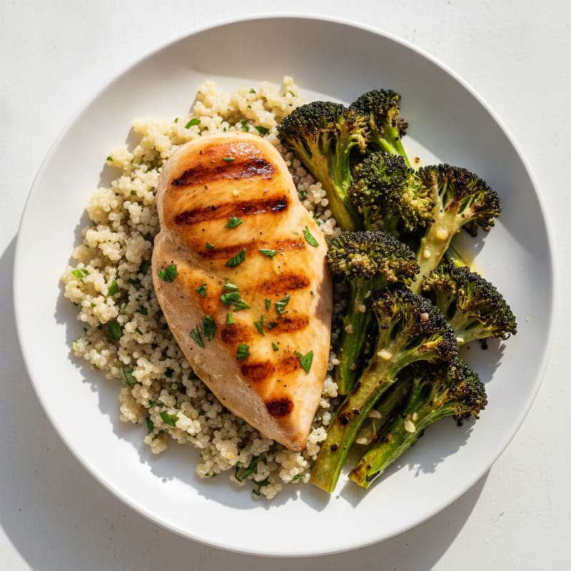 Grilled Chicken Breast with Quinoa and Roasted Broccoli