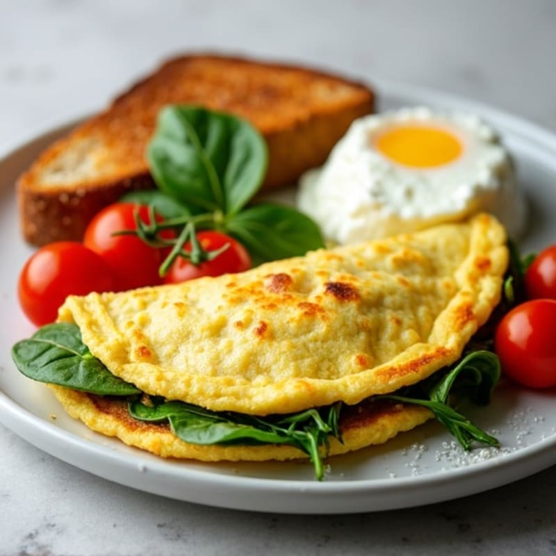 Egg White Spinach Omelette with Cottage Cheese and Cherry Tomatoes
