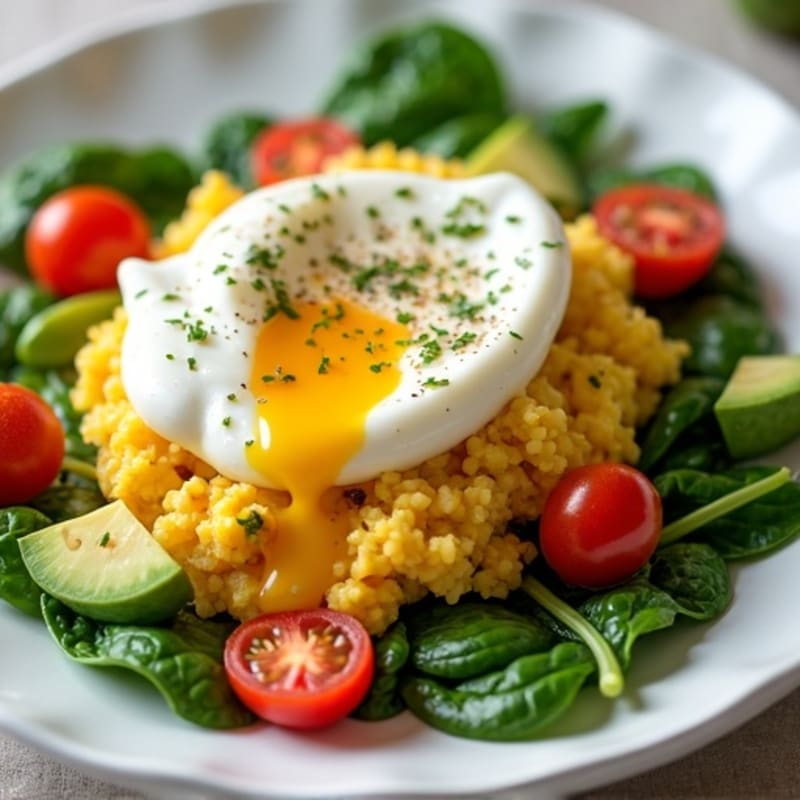 Cottage Cheese Egg White Scramble with Spinach and Cherry Tomatoes