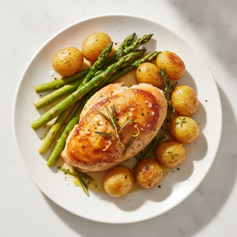 Lemon Herb Roasted Chicken with Asparagus