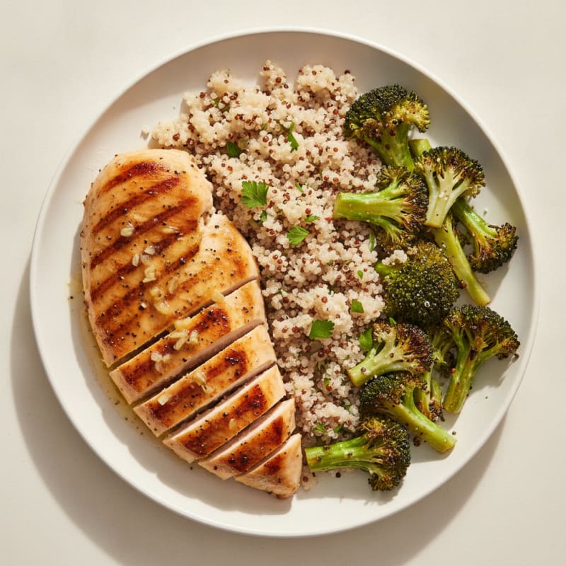 Grilled Chicken Breast with Quinoa and Roasted Broccoli