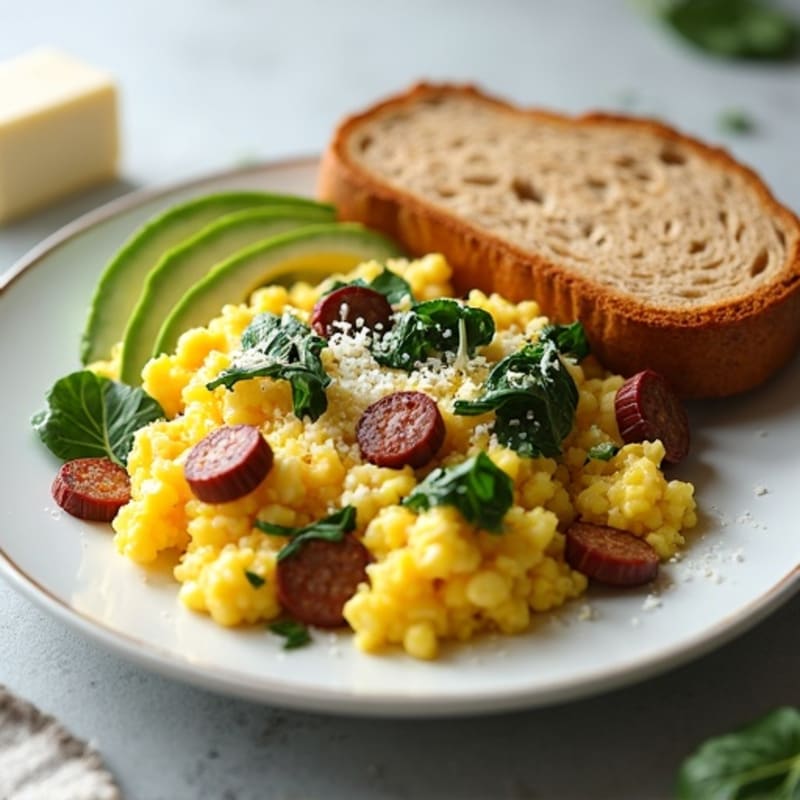 Egg White Scramble with Turkey Sausage and Spinach