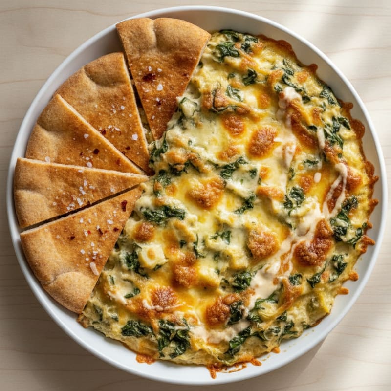 Baked Spinach Artichoke Dip with Toasted Pita