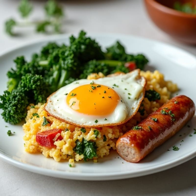 Protein-Packed Egg and Turkey Sausage Scramble with Sautéed Greens
