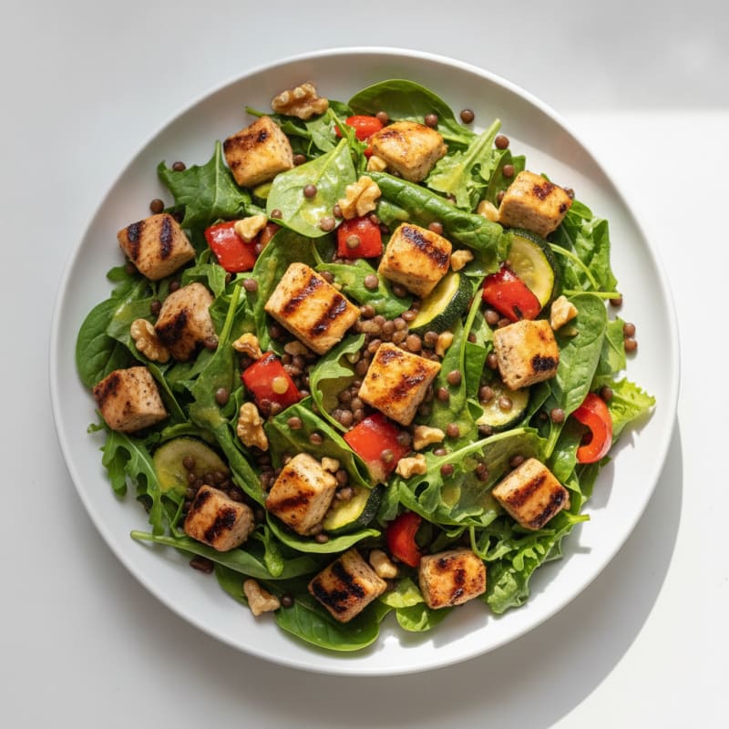 Grilled Chicken Salad with Lentils and Roasted Vegetables