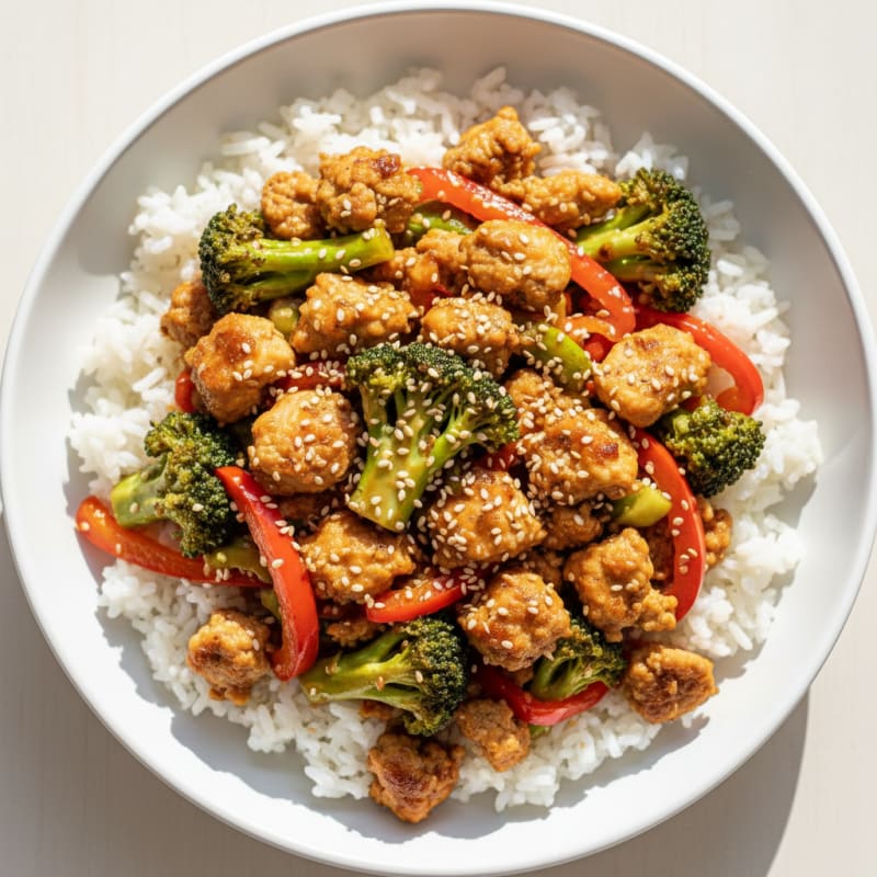 Ground Turkey and Vegetable Stir Fry with Jasmine Rice