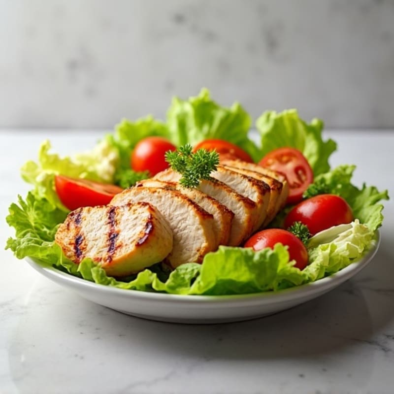 Grilled Chicken Salad with Crisp Romaine and Cherry Tomatoes