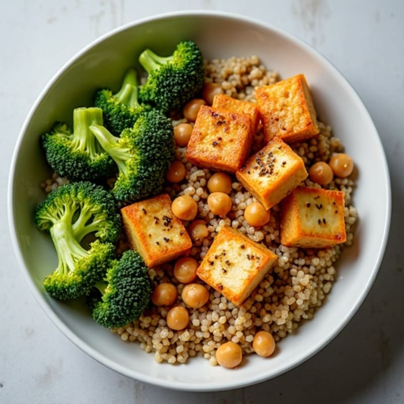 Crispy Tofu and Quinoa Power Bowl with Roasted Broccoli