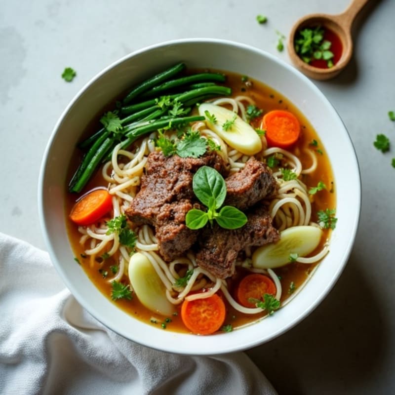Tender Beef Noodle Soup with Fresh Herbs