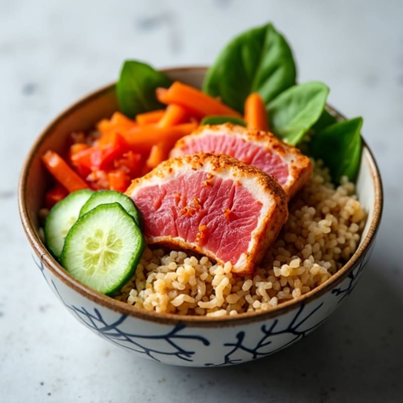 Spicy Tuna and Fresh Vegetable Rice Bowl