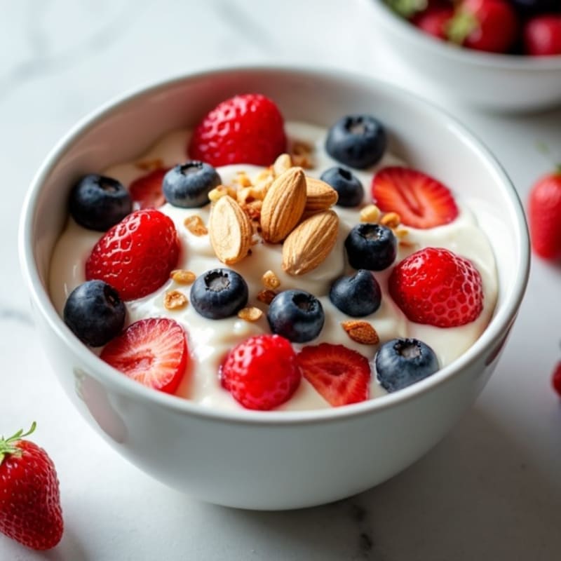 Creamy Greek Yogurt Bowl with Fresh Berries and Crunchy Almonds