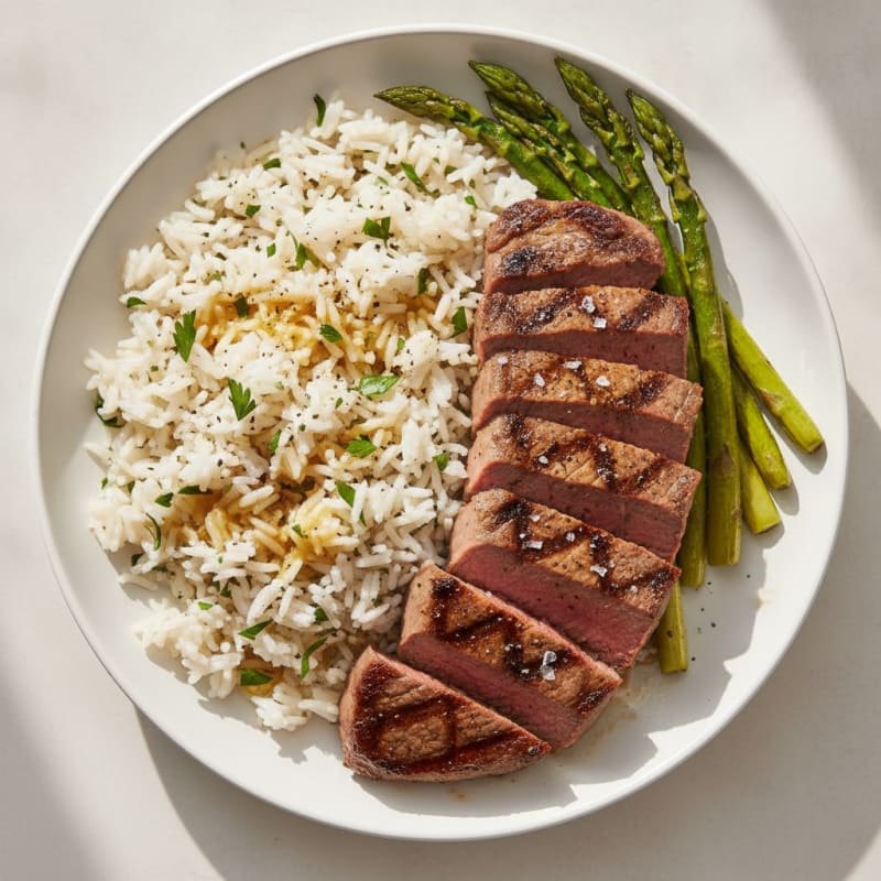 Pan-Seared Steak with Herbed Rice