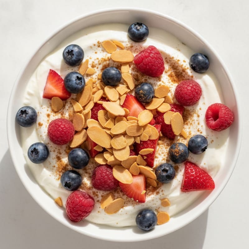Creamy Greek Yogurt Bowl with Mixed Berries and Crunchy Almonds
