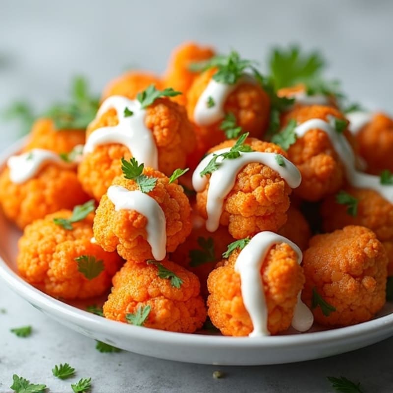 Crispy Buffalo Cauliflower with Ranch Drizzle