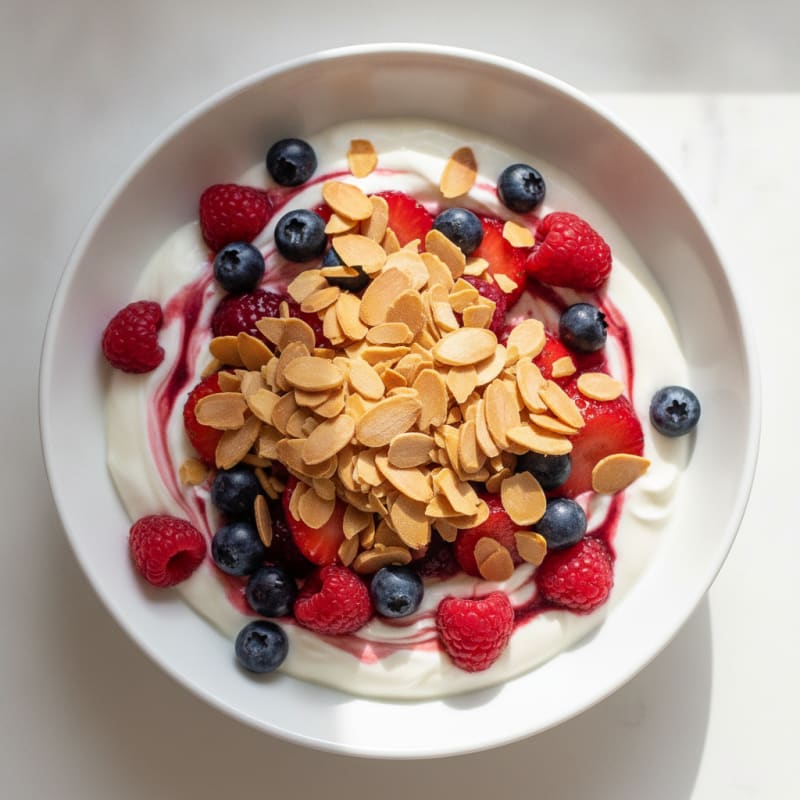 Greek Yogurt Protein Parfait with Mixed Berries and Almonds