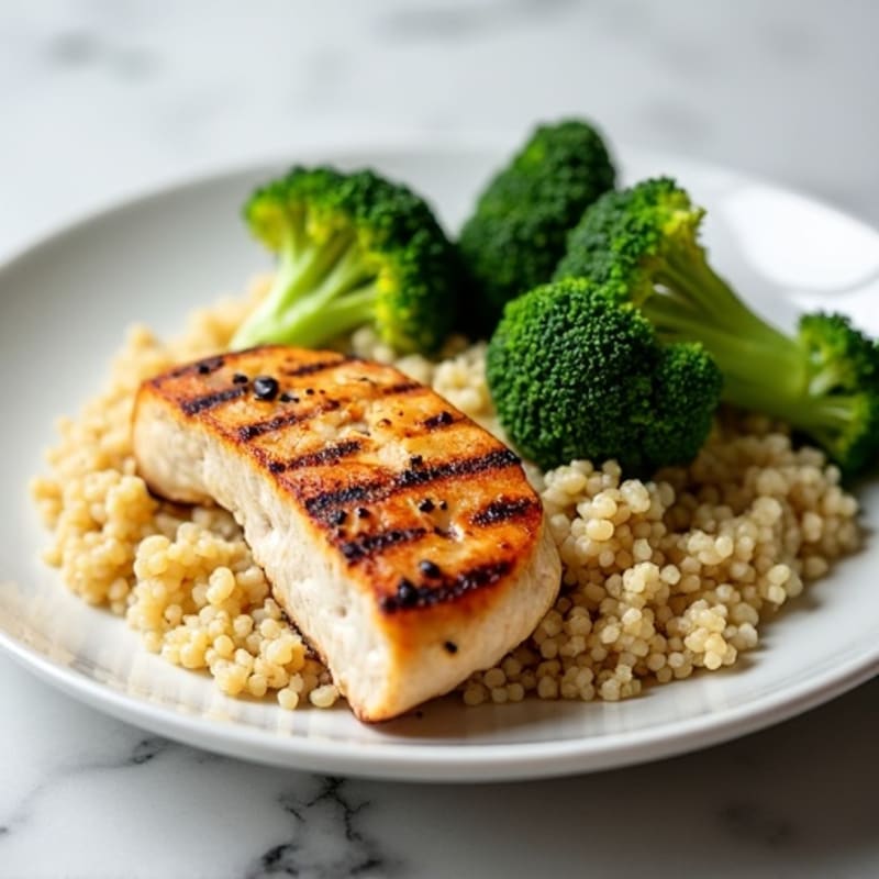 Grilled Chicken Breast with Steamed Broccoli and Quinoa
