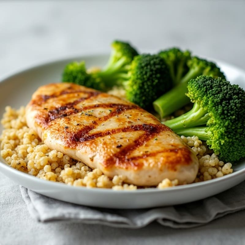 Grilled Chicken Breast with Quinoa and Roasted Broccoli