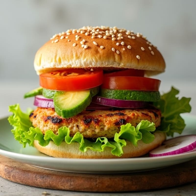 Grilled Lean Turkey Burger with Fresh Avocado and Tomato